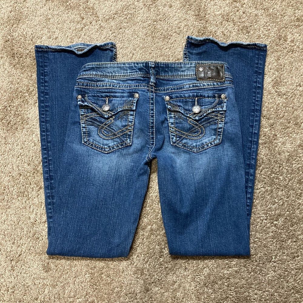 Silver Pioneer Size 29 Boot Cut Flap Pockets Low Rise Women Denim Blue Jean Pant